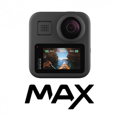 Cámara gopro max, una versátil cámara de acción 360 con moto estabilizada  sobre fondo blanco limpio